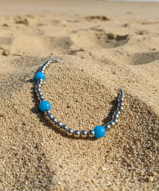 Bracciale sfere piccole e 3 pepite turchesi
