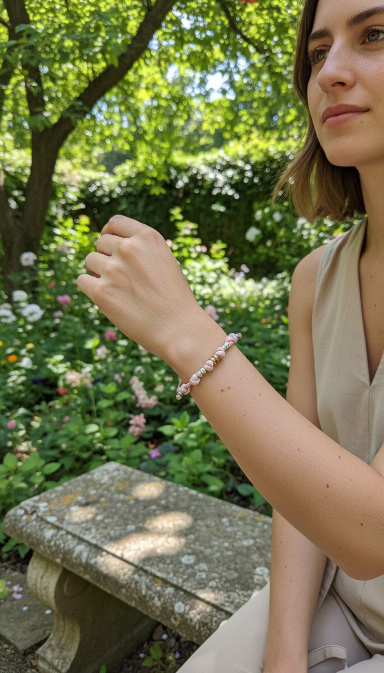 Bracciale cordino, granelli e rondelle argento 925