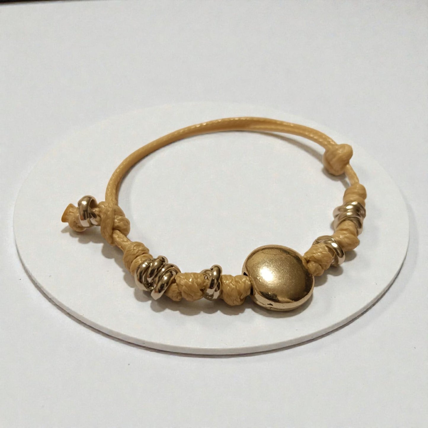 Bracciale cordino, granelli e pepita maxi acciaio inossidabile