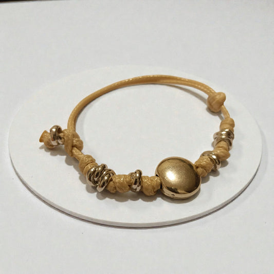 Bracciale cordino, granelli e pepita maxi acciaio inossidabile