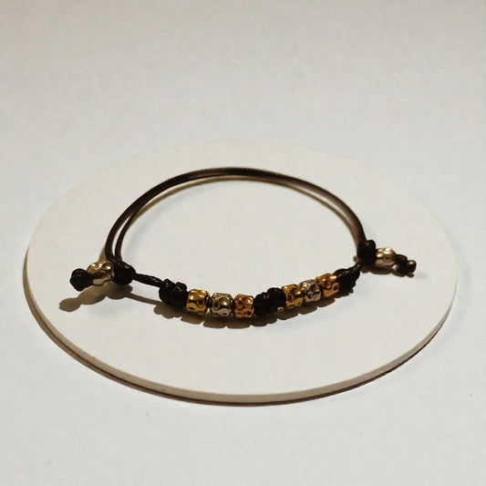 Bracciale cordino 6 granelli multicolore acciaio inossidabile