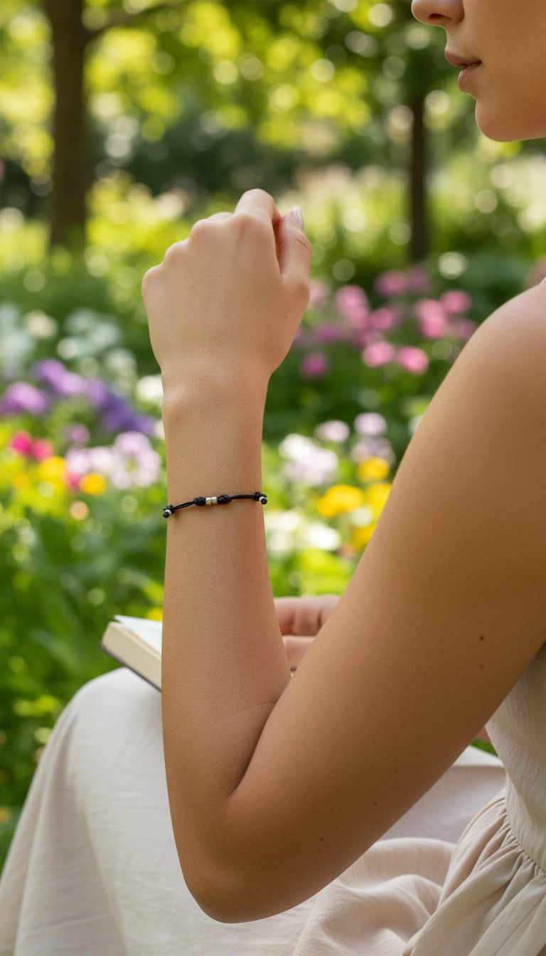 Bracciale cordino 2 granelli argento 925
