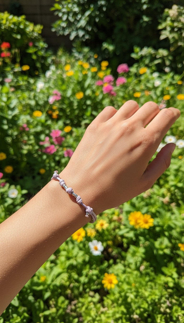 Bracciale cordino, 4 granelli argento 925