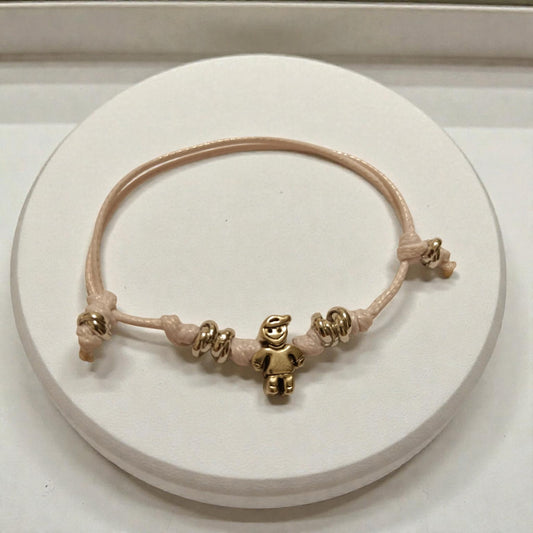 Bracciale cordino granelli bambino/a passante acciaio inossidabile