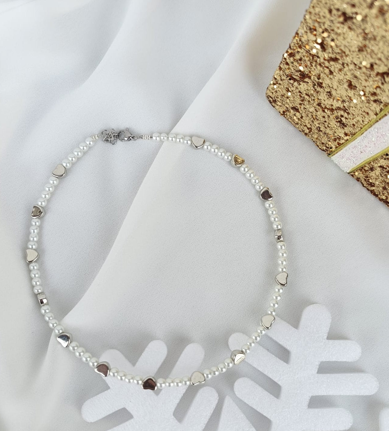 Collana perle di fiume con cuori