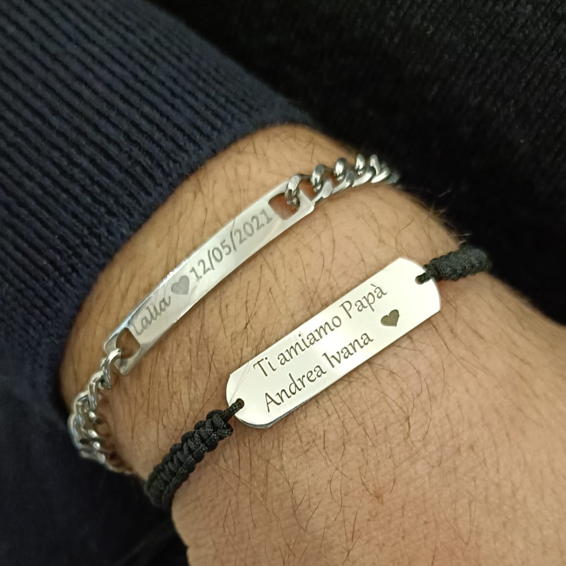 Bracciale cordino regolabile e targa personalizzata