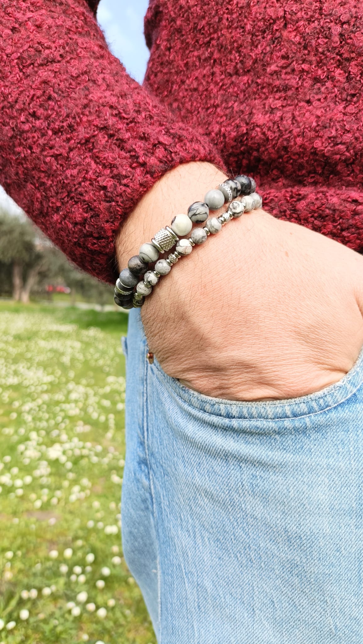 Bracciale pietra Jasper grigia