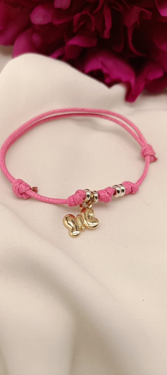 Bracciale cordino colorato con rondelle e farfalla