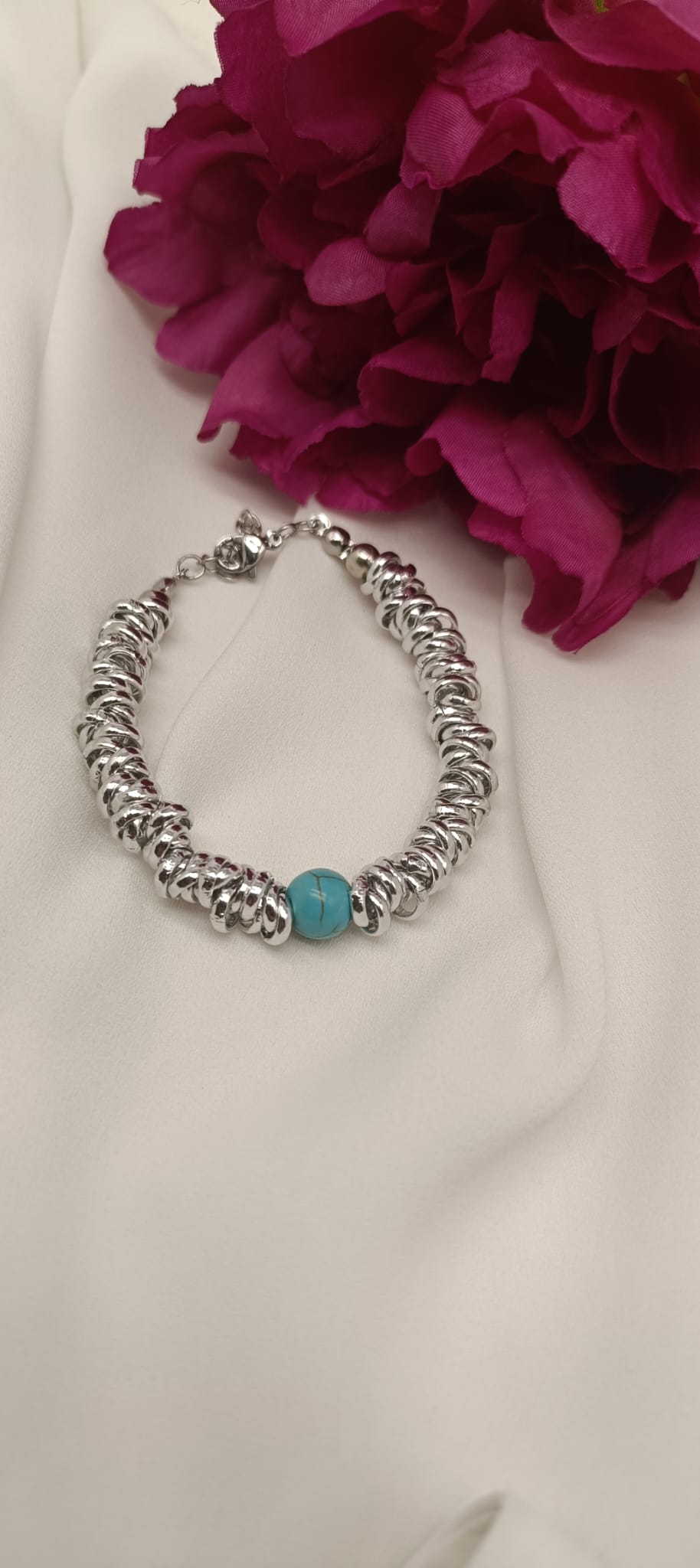 Bracciale nodini e sfera turchese