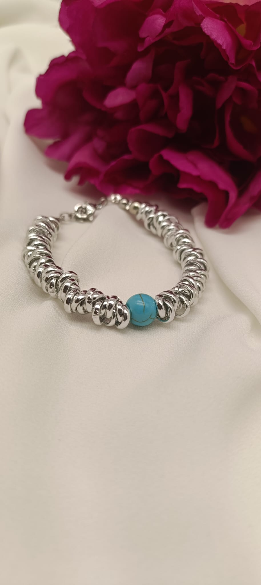 Bracciale nodini e sfera turchese