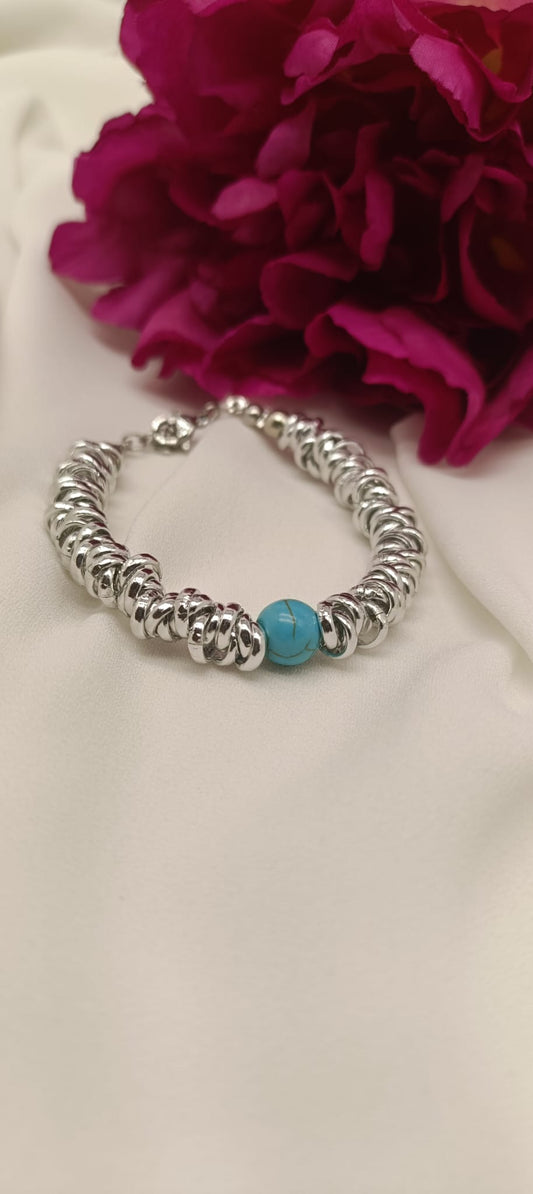 Bracciale nodini e sfera turchese