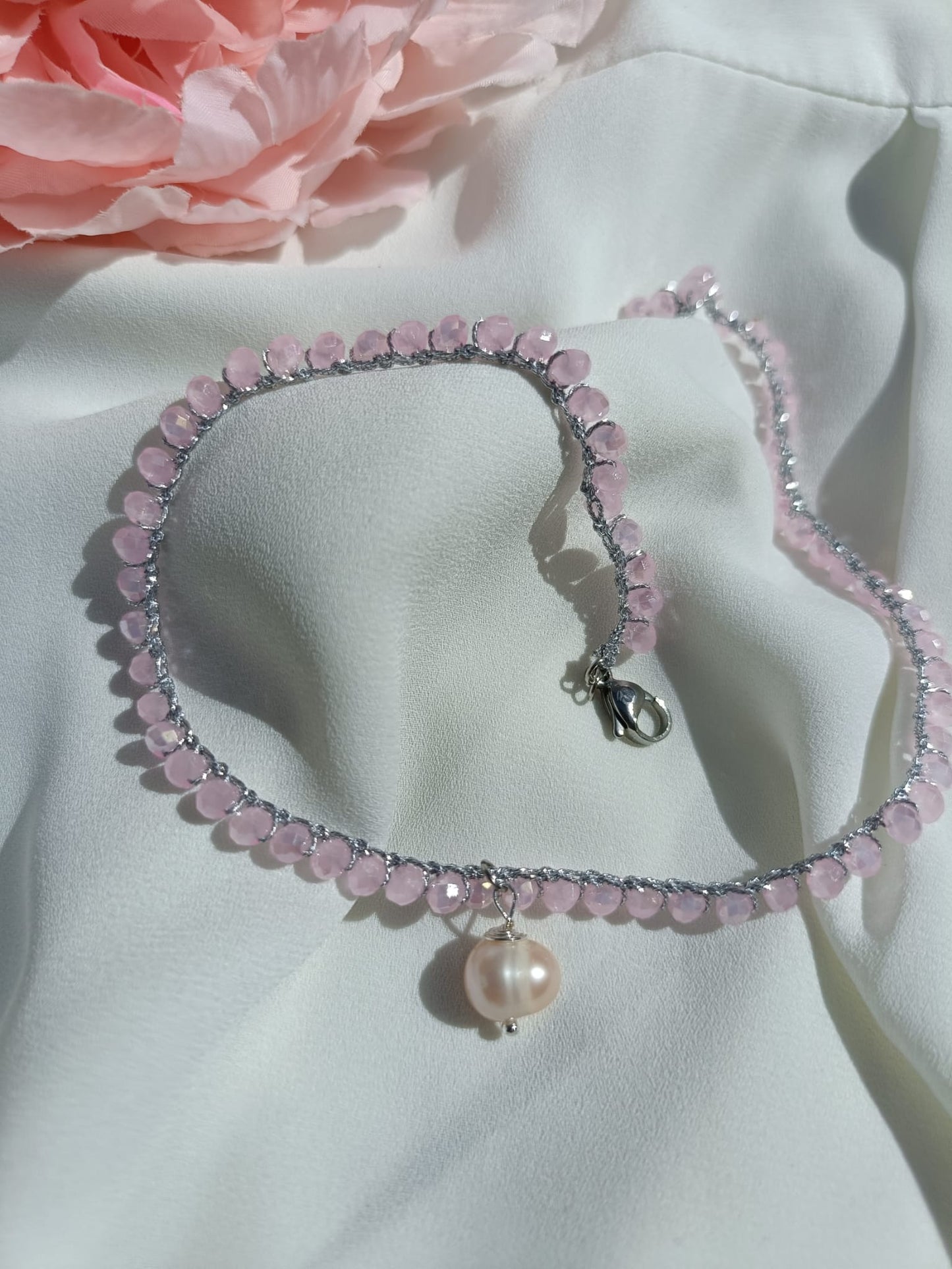 Collana cristalli pesca chiaro