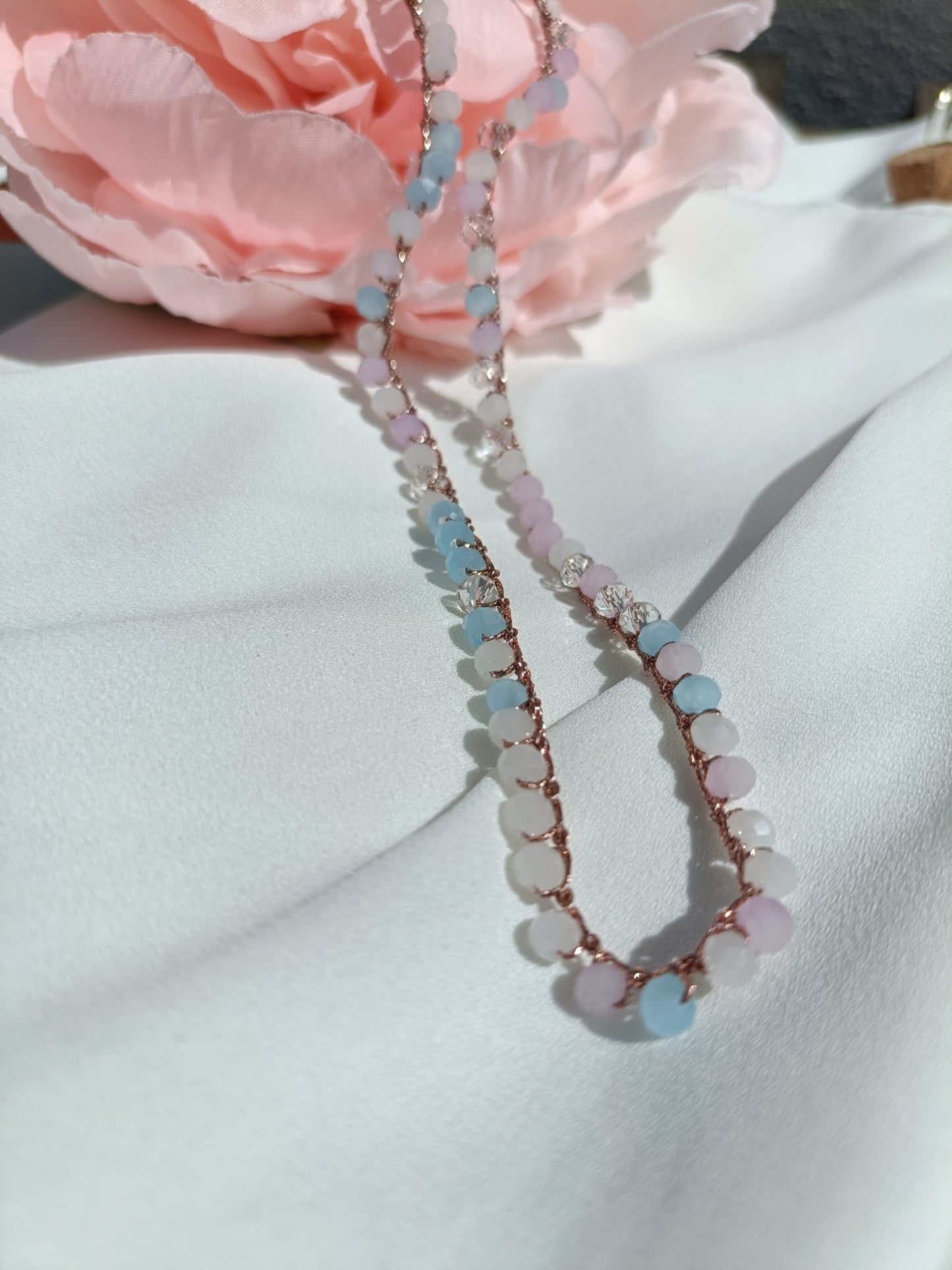 Collana cristalli turchese e rosa