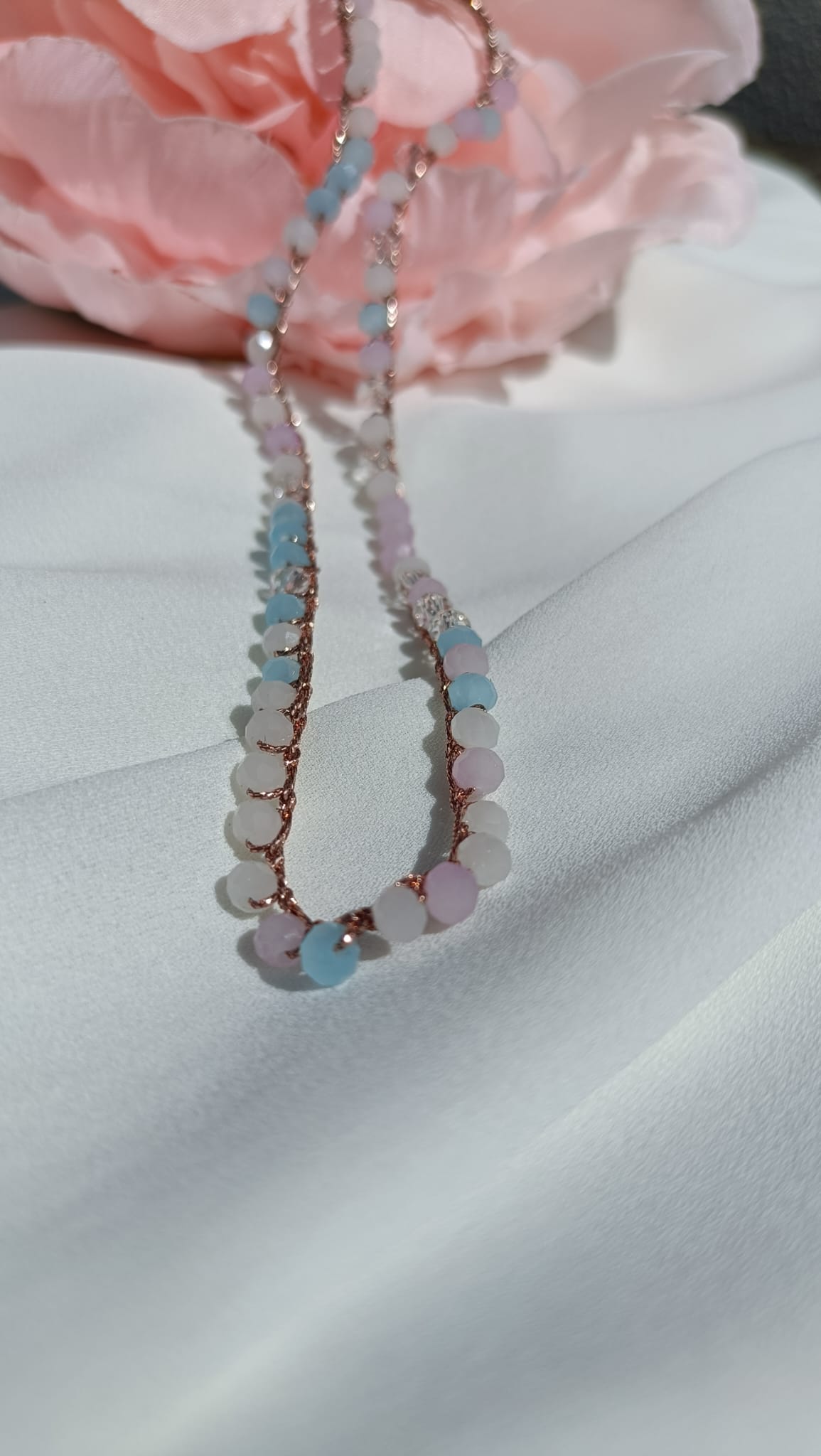 Collana cristalli turchese e rosa