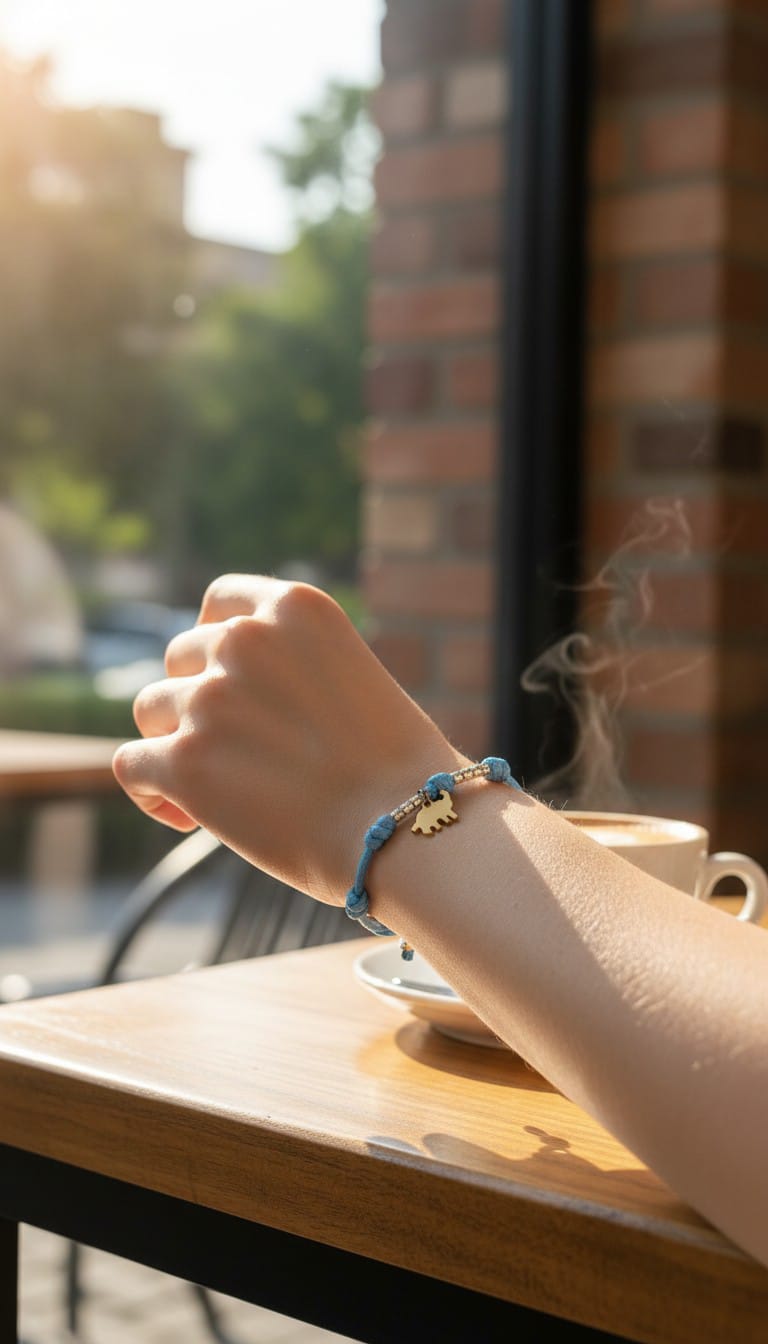 Bracciale cordino colorato, 12 granelli e 3 charms